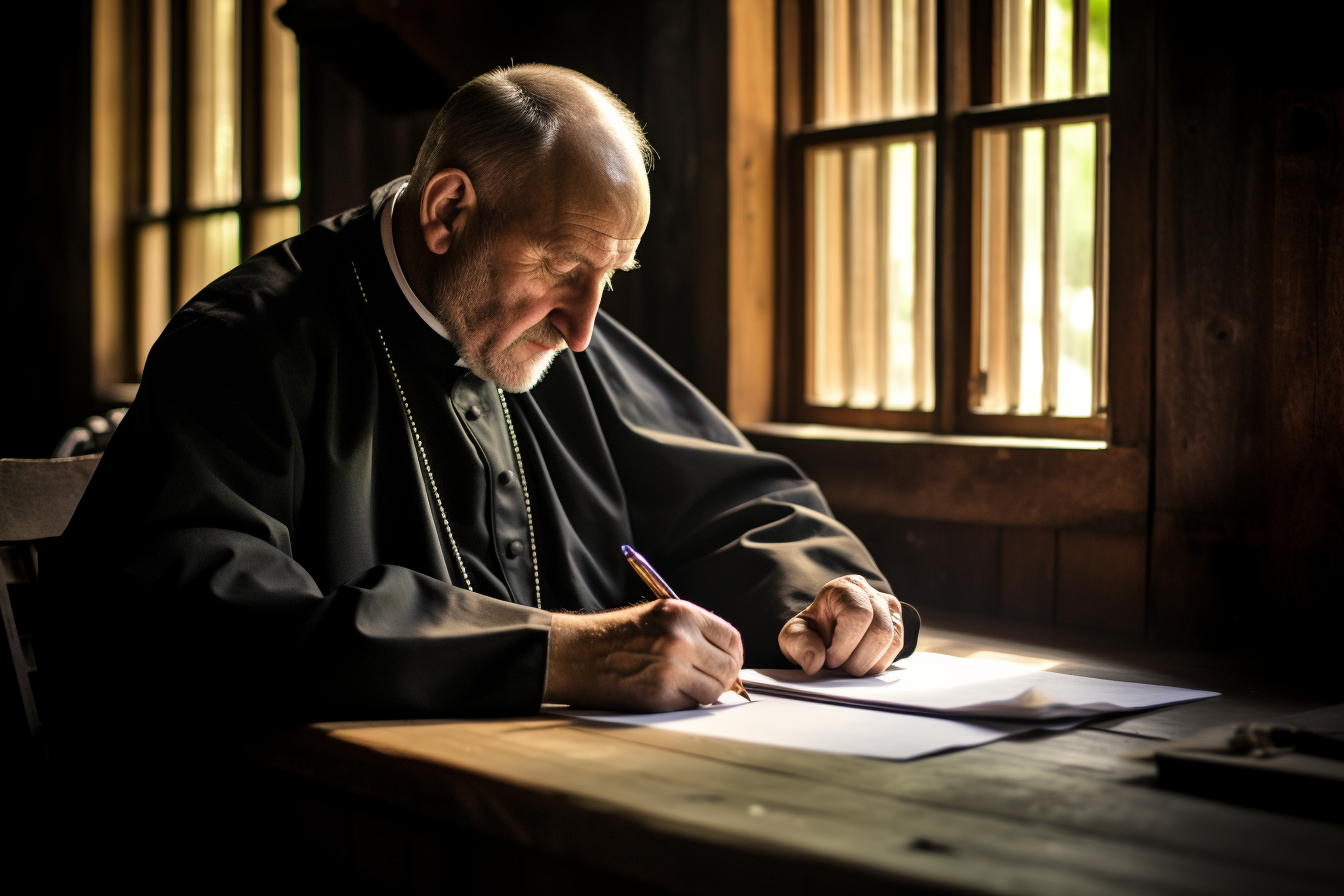 St. Alphonsus Marie Liguori writing at his desk