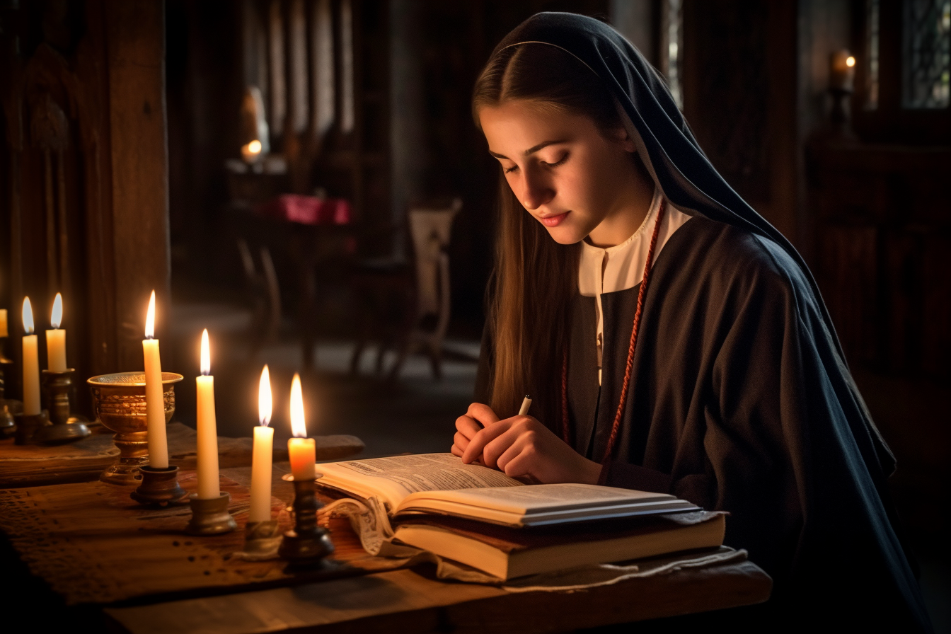 St. Eugenia reading in a monastery 