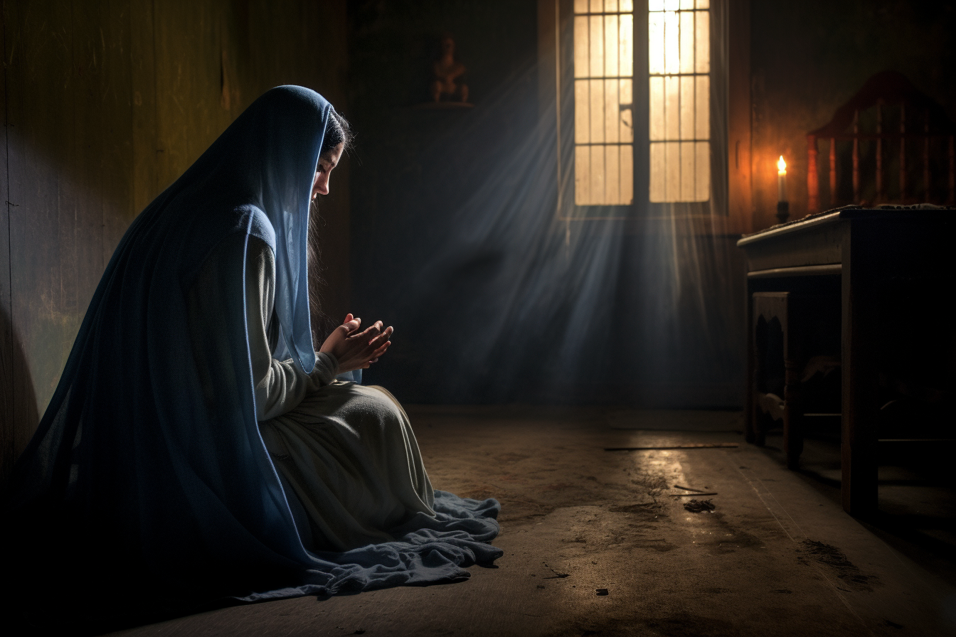 St. Monica praying in her room late at night for her son